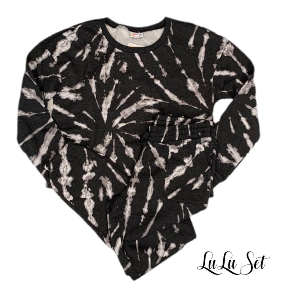 NEW S LuLaRoe Lulu Matching Set Sweatsuit Joggers Long Sleeve Top Tie Dye Black